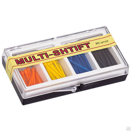 РуДент Multi-Shtift - штифты беззольные, асс. 1,2 мм, желтые, 1,5 мм, оранж., 1,6 мм, синие, 2 мм, черные (4*20 шт. + 2 разв.)