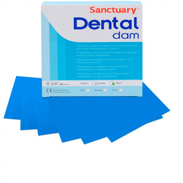 Sanctuary Latex Dental Dams - латексные листы, синие, тонкие 152*152*0,14 мм (36 шт.)