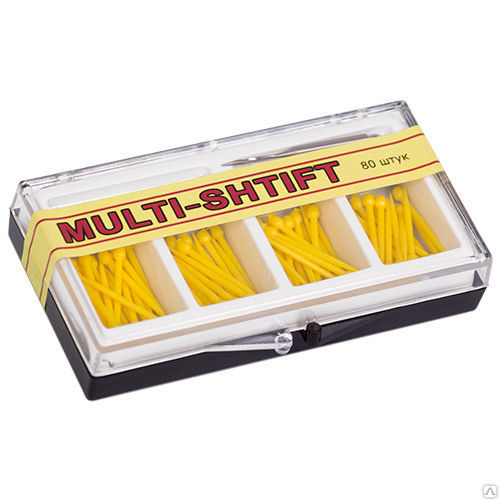 РуДент Multi-Shtift - штифты беззольные с инстр., 1,2 мм, желтые (80 шт.), 1 развёртка d 1,2 мм