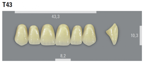 VITA MFT фронтальные верхние зубы, цвет 0M3 (BL), размер T43, 6 шт.