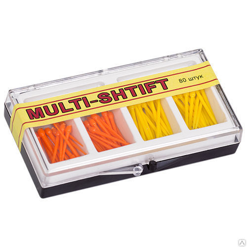 РуДент Multi-Shtift - штифты беззольные, асс. 1,2 мм, желтые, 1,5 мм, оранжевые (40 + 40 шт.)