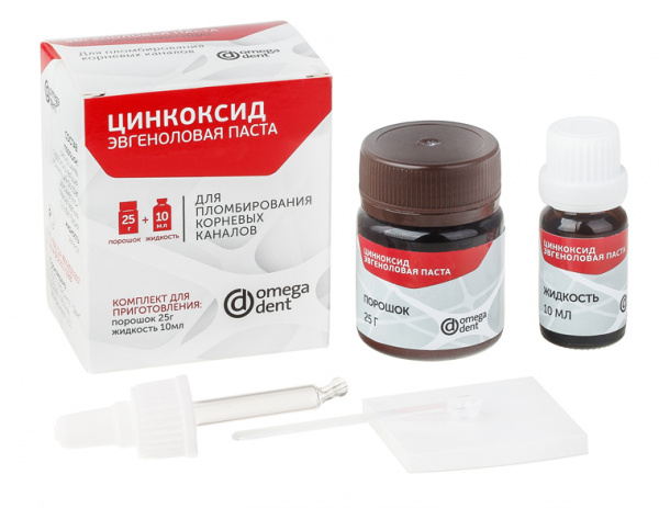 Омега-Дент Цинкоксид Эвгеноловая паста для пломбирования корневых каналов (25 г + 10 мл)