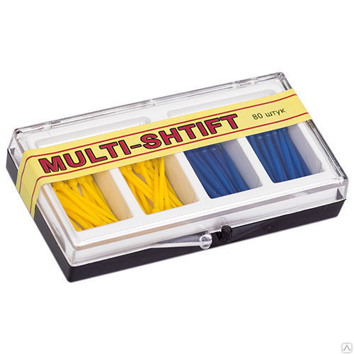 РуДент Multi-Shtift - штифты беззольные, асс. 1,2 мм, желтые, 1,6 мм, синие (40 + 40 шт.)