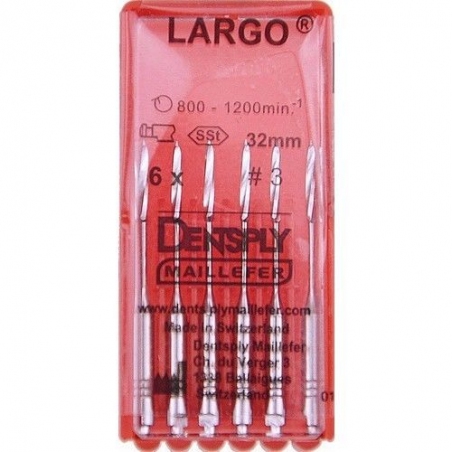 Dentsply Largo 32 мм асс. № 1-6 - машинные корневые дрильборы с удлиненной раб. частью (6 шт.)