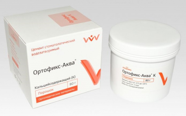 ВладМиВа Ортофикс-Аква-К (дентин-порошок) - кальцийсодержащий цинксульфатный цемент для временной фиксации (80 г)