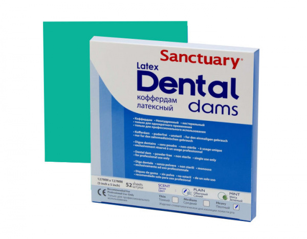 Sanctuary Latex Dental Dams - латексные листы, зеленые, толстые 152*152*0,22 мм (36 шт.)