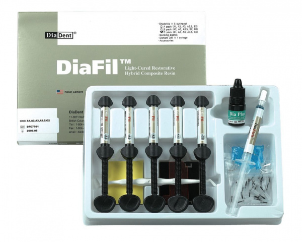 DiaDent DiaFil набор (A1, A2, A3, A3.5, B2) - универсальный реставрационный композит (5 шпр. * 4 г, протравка, бонд)