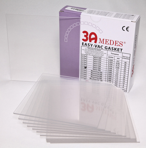 3A MEDES EV Gasket Splint 080 - пластины для изготовления ортодонтических шин, квадратные, 125*125*2,0 мм (12 шт.)